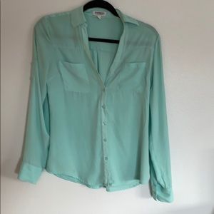 Mint button up. Slightly sheer.
